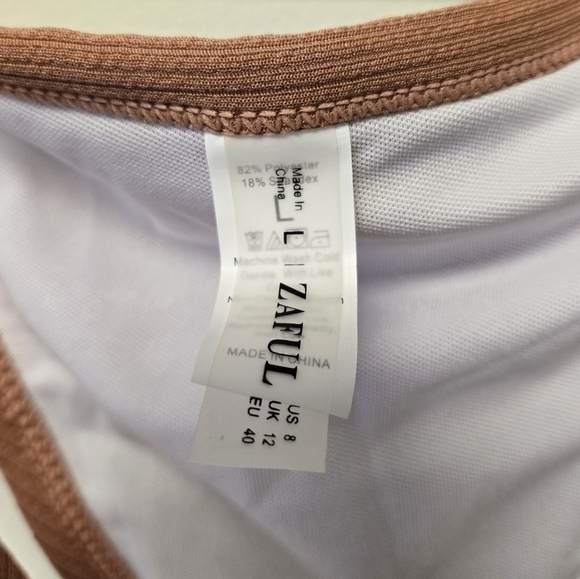 Zaful Bandeau 2 piece Ribbed Bikini Set Orange Salmon L - Picture 7 of 9